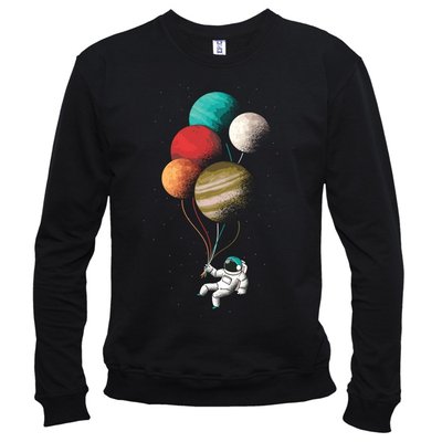 Космонавт з кульками - Світшот чоловічий розмір XXL, Чорний, XXL, Легка двохнитка 220 г/кв.м., 2123016